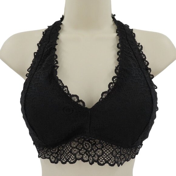 Gilly Hicks Large Black Lace V Neck Strappy Bralette Wireless Lightly Lined - Picture 1 of 13